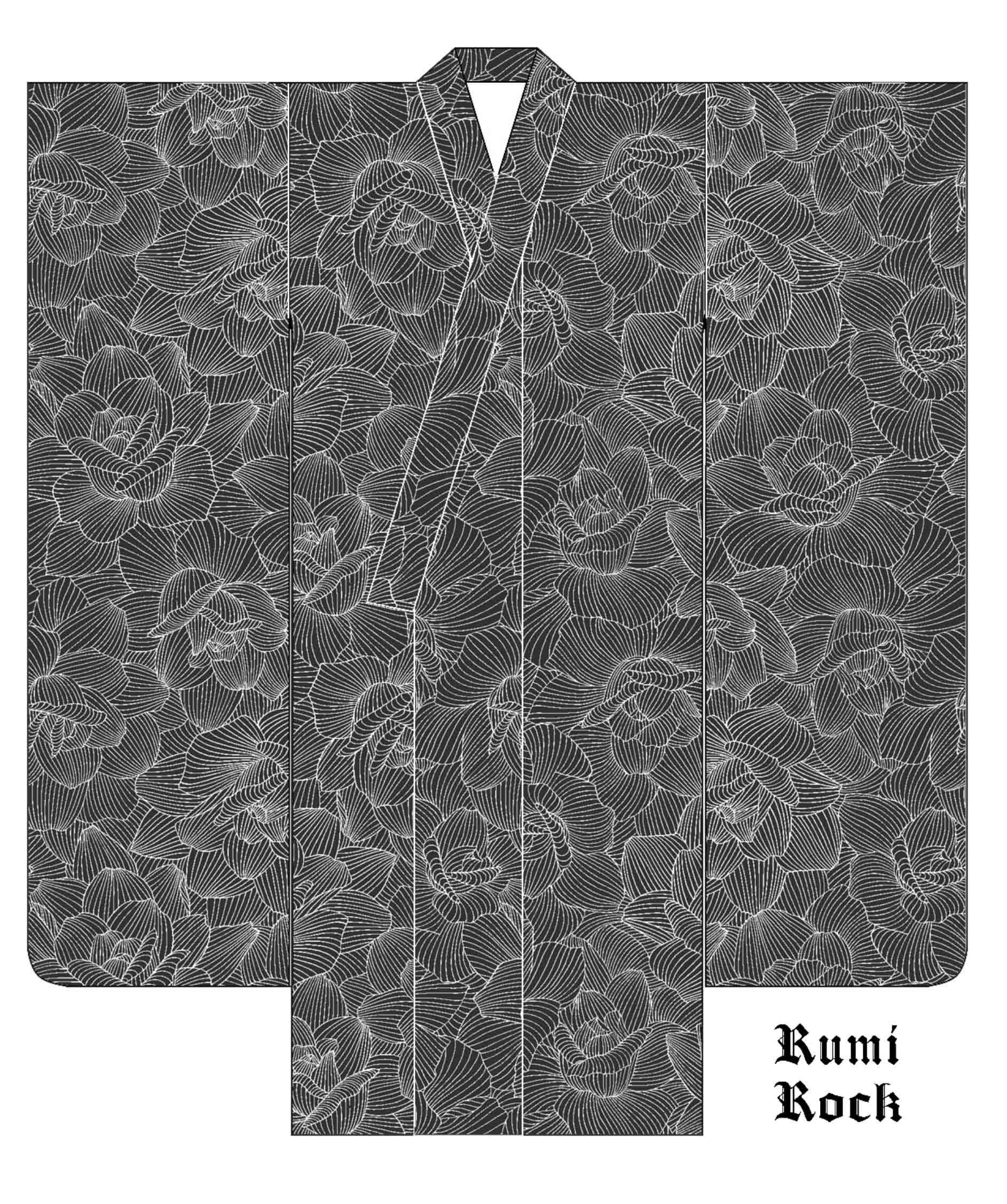 Rumi Rock振袖　ライン薔薇　小紋振袖
